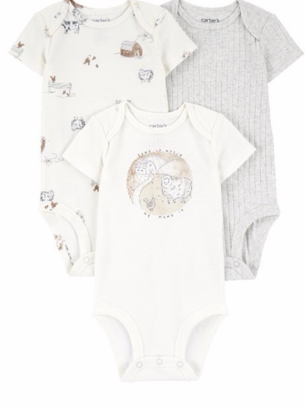 Carter's Baby👶🏻Boys👦🏻3-Pack Short Sleeve One-Piece Bodysuits White & Gray Sz 18M
